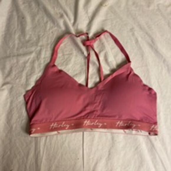Pink Logo Sports Bra Hurley Large Stretchy Activewear Top - Picture 3 of 6
